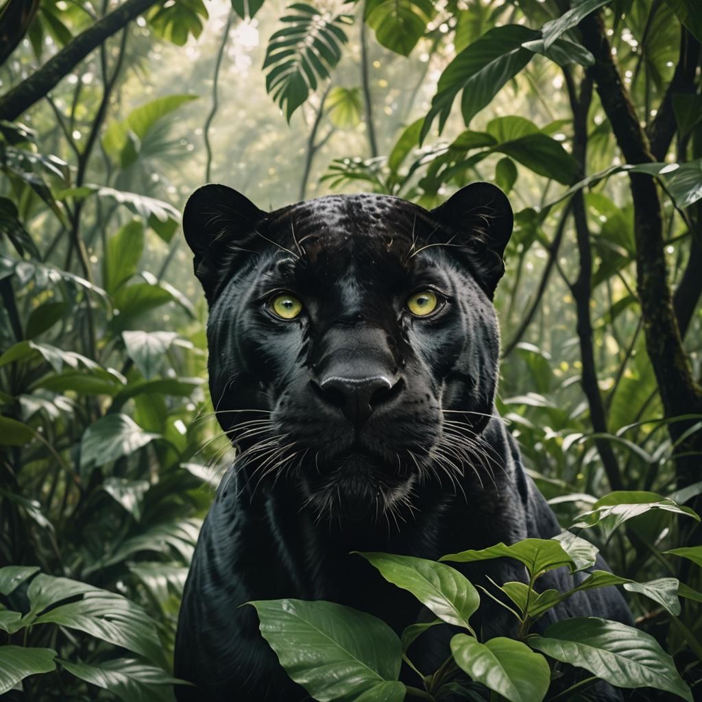 Dramatic Black Panther Portrait in Jungle Setting