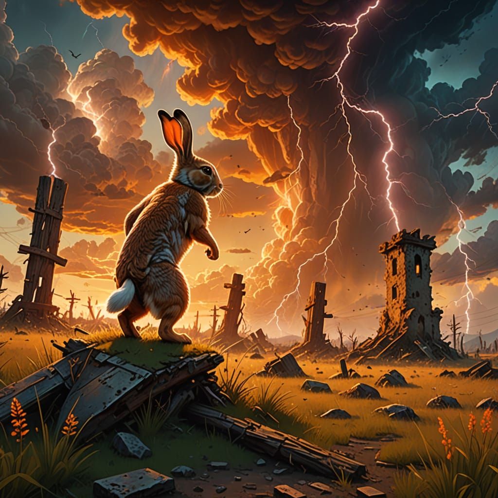 Rabbit in Post-Apocalyptic Meadow, Sci-Fi Concept Art