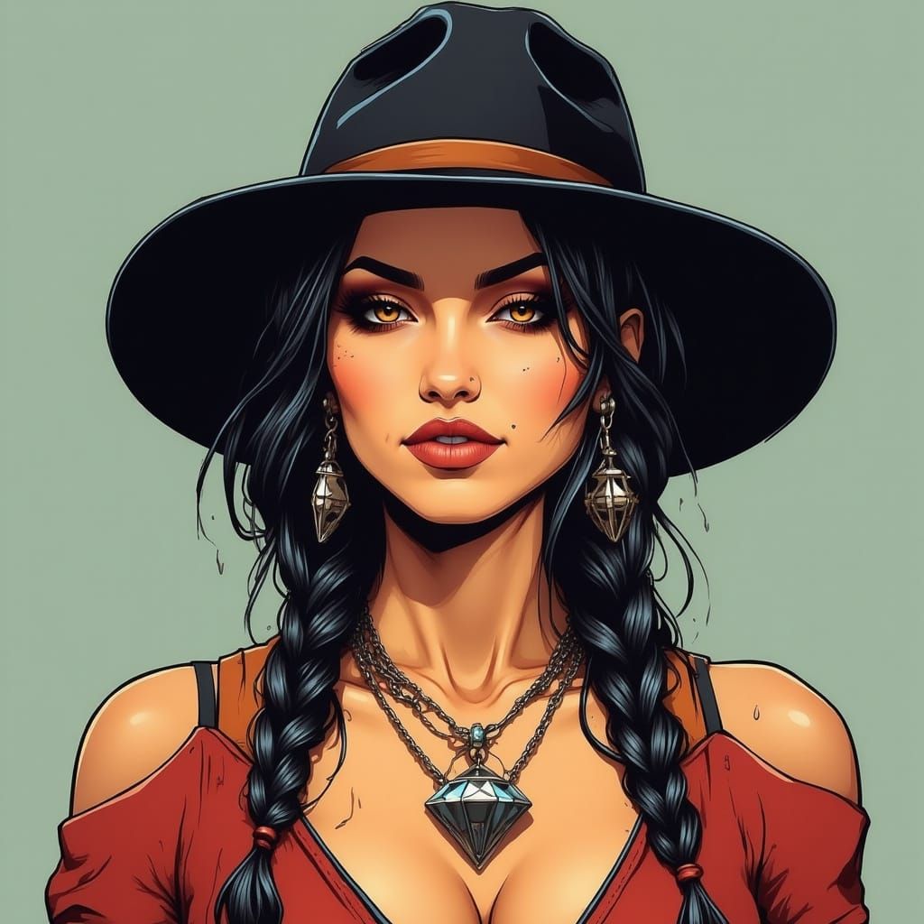Woman in Fedora Portrait in Vector Style