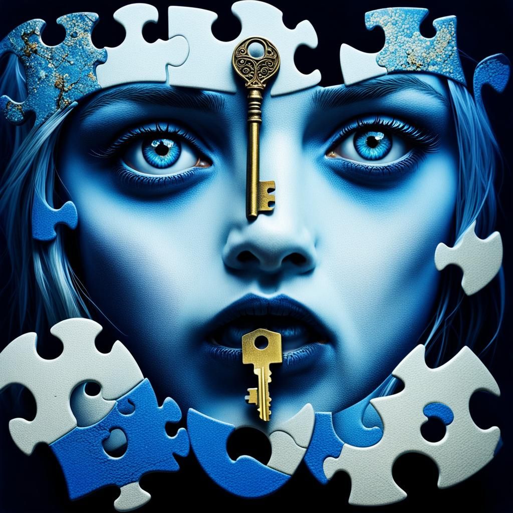 Surreal Keys with Blue Eyes in Magical Realism