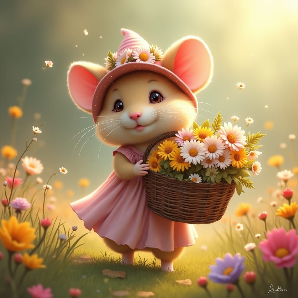 Hamster in Flower Meadow: A Whimsical Illustration
