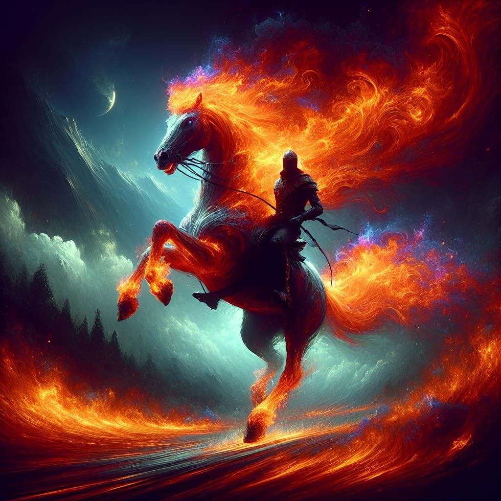Fiery Horse and Rider Fantasy Concept Art