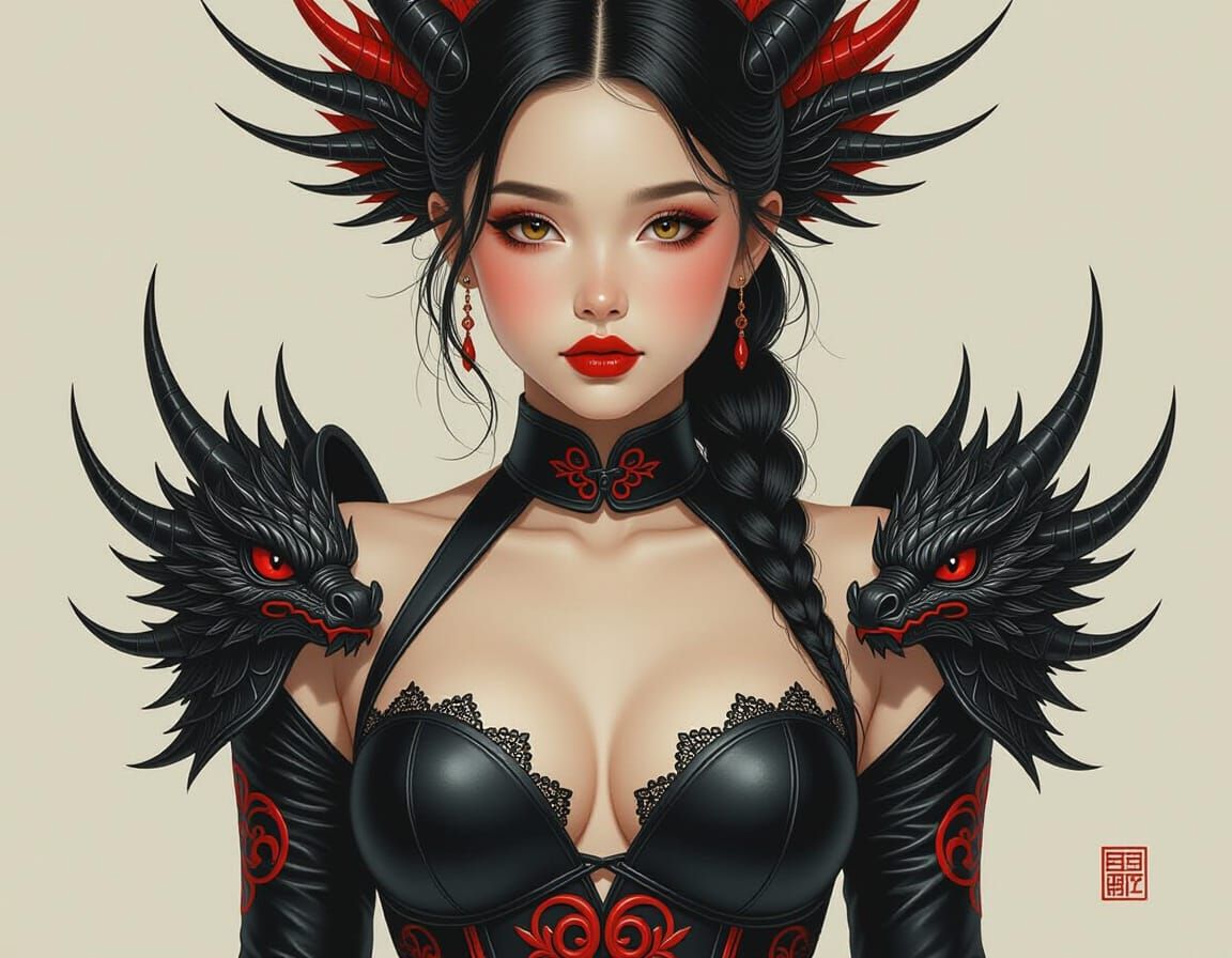 Realistic Girl in Dragon Costume Bra