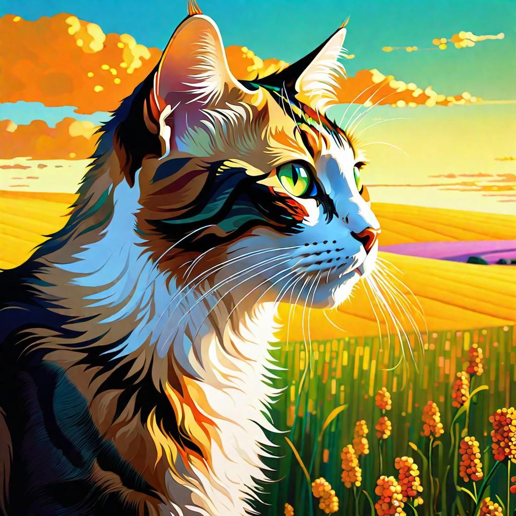 Futuristic Cat Portrait in Klimt Style