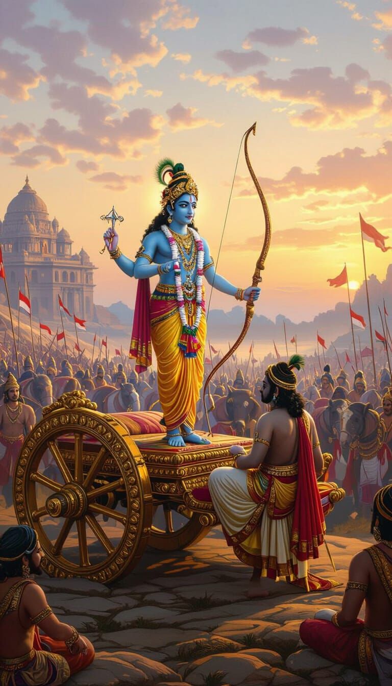Krishna and Arjuna on Kurukshetra Battlefield