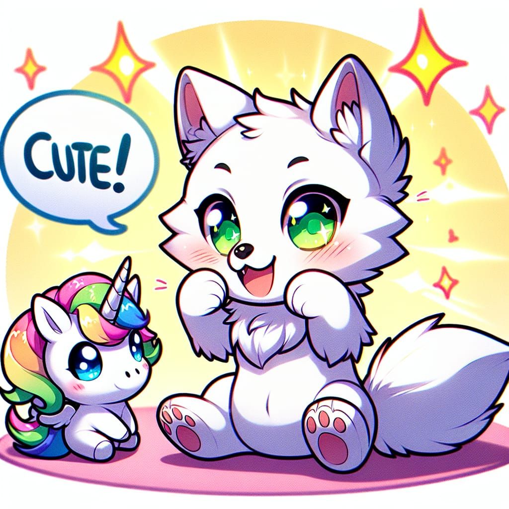 Wolfie with a Unicorn Plushie