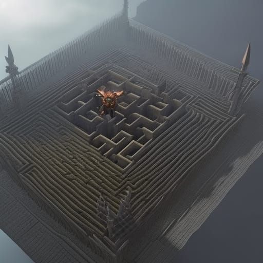 Minotaur in Maze: Dark Fantasy Art in 8k