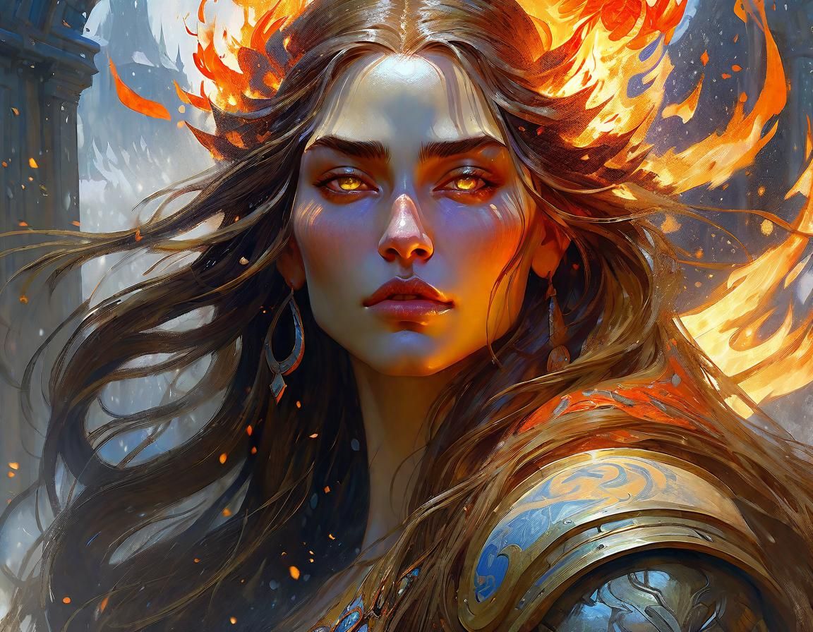 Fiery Blizzard Woman Portrait in Fantasy Style