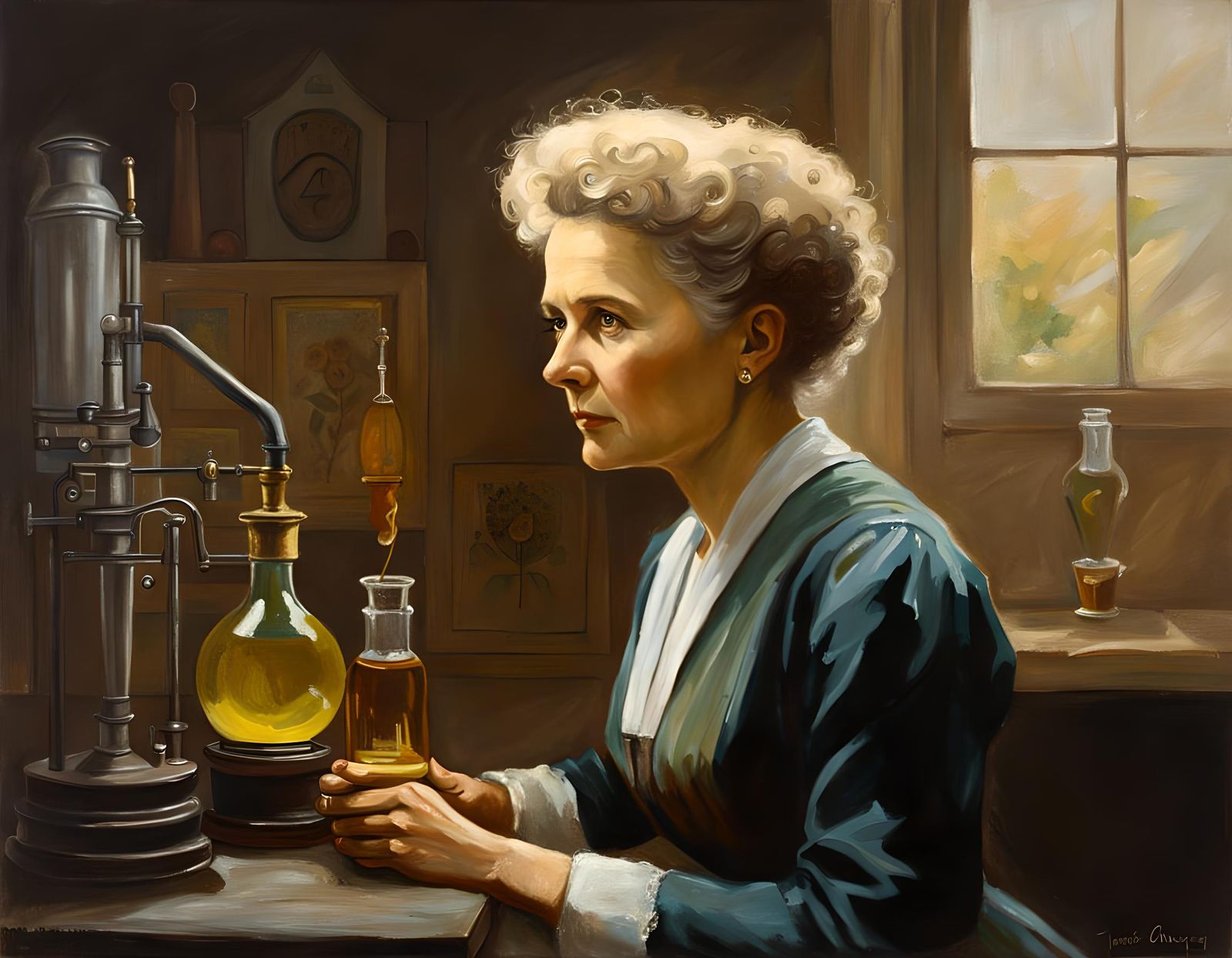 Marie Curie Portrait in Oil Painting Style