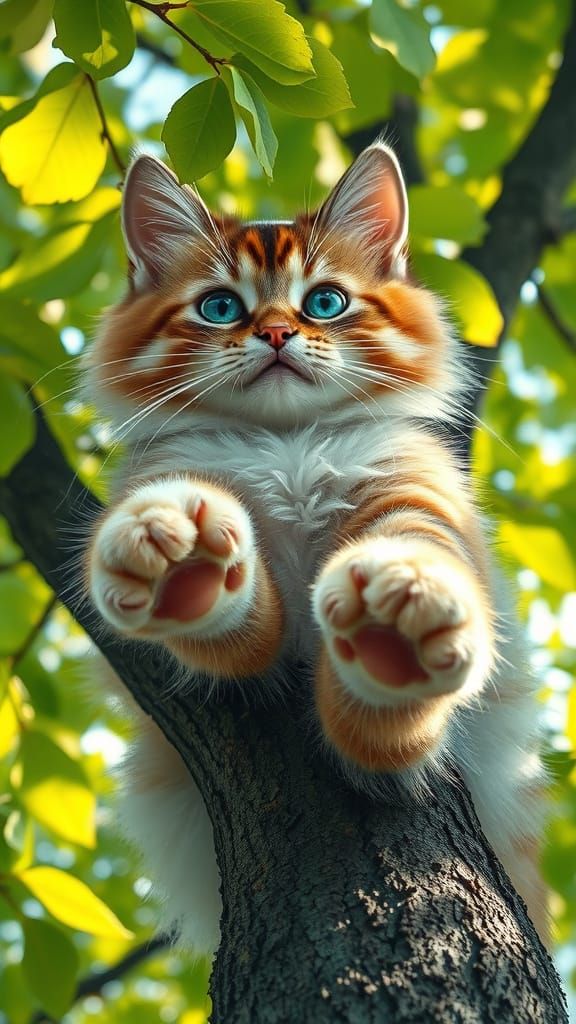 Fluffy Cat's Delicate Paws Amidst Vibrant Greenery in Anime ...