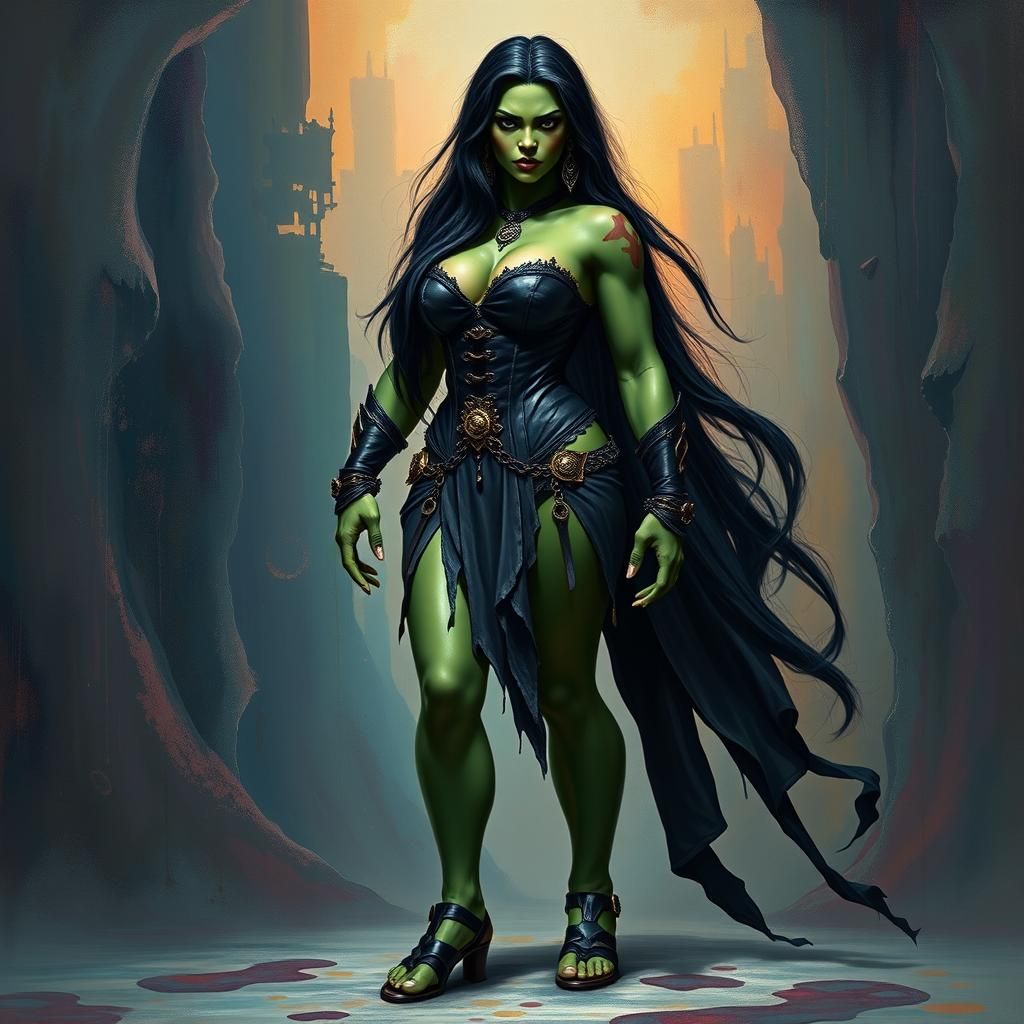Imposing Orc Female in Surreal Dreamscape