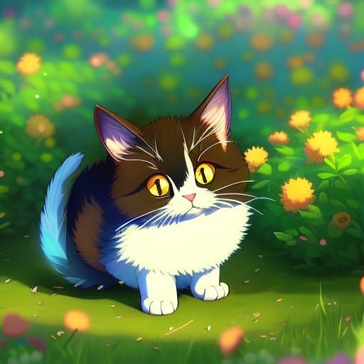 Cute Fluffy Kitty in Garden: 3D Digital Art