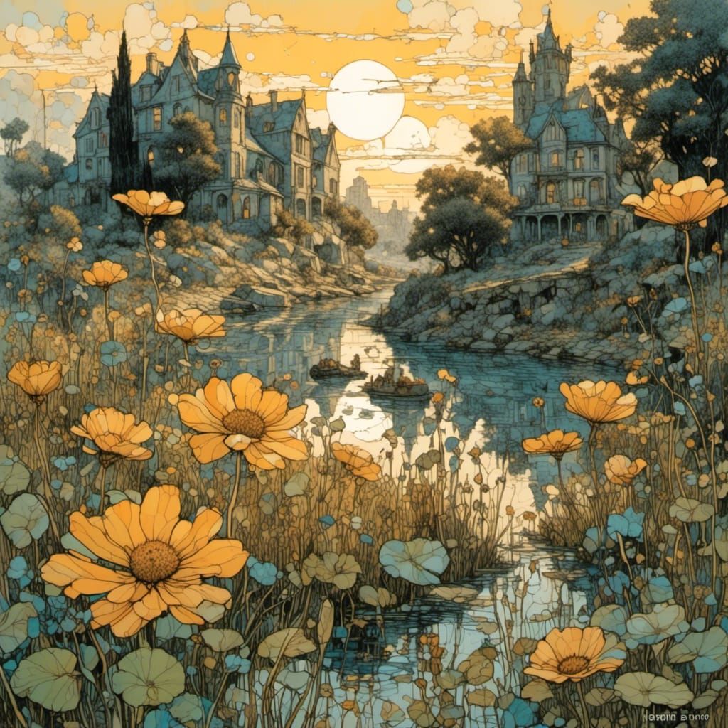 <lora:Dom:1.0> River landscape.