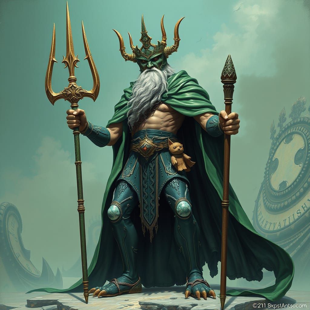 king triton standing with his trident