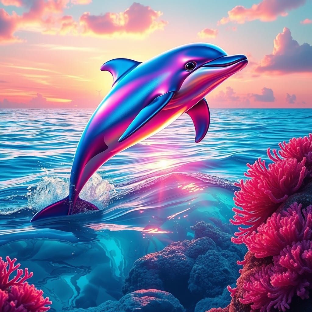 Vibrant Dolphin Soars into a Kaleidoscope Ocean