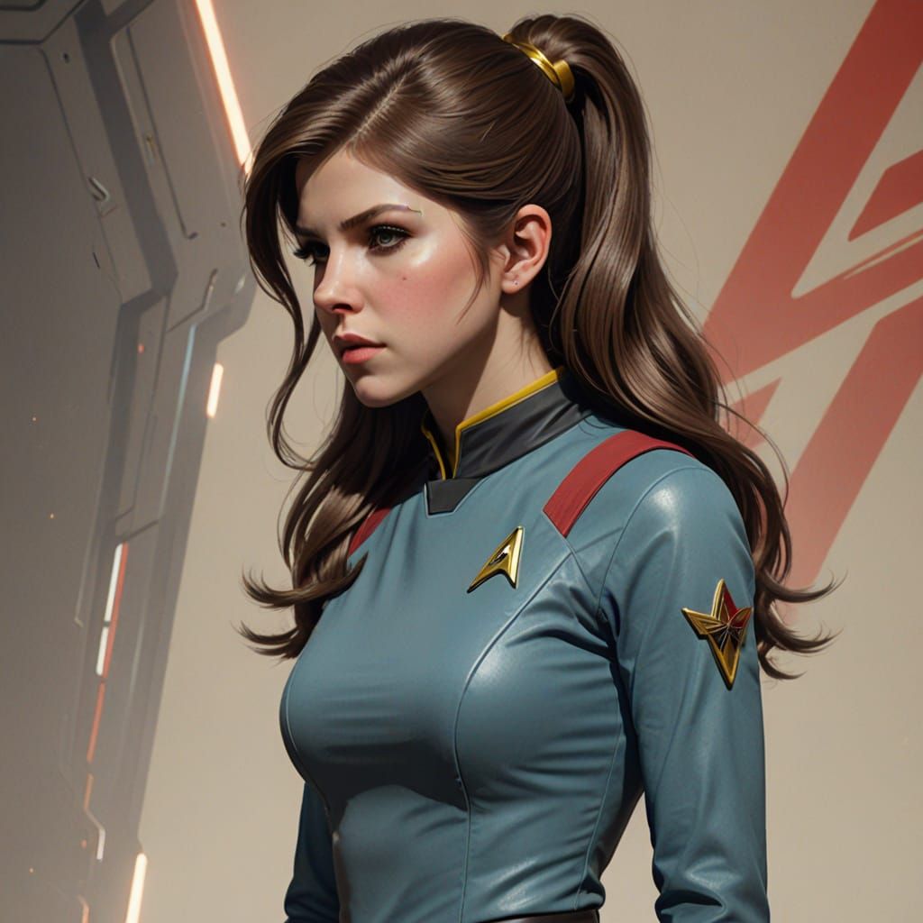 Anna Kendrick as a Starfleet Officer in Retro-Futuristic Sty...