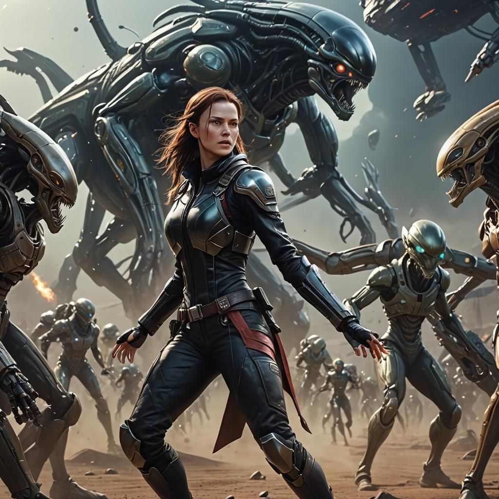 Woman in Leather Battles Aliens: 3D Anime Art