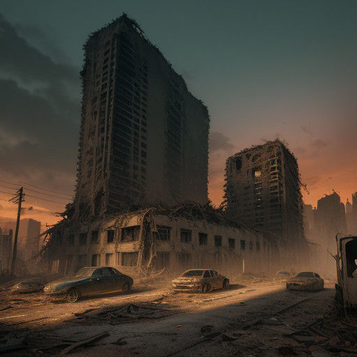 Ruined Cityscape in a Golden Apocalypse