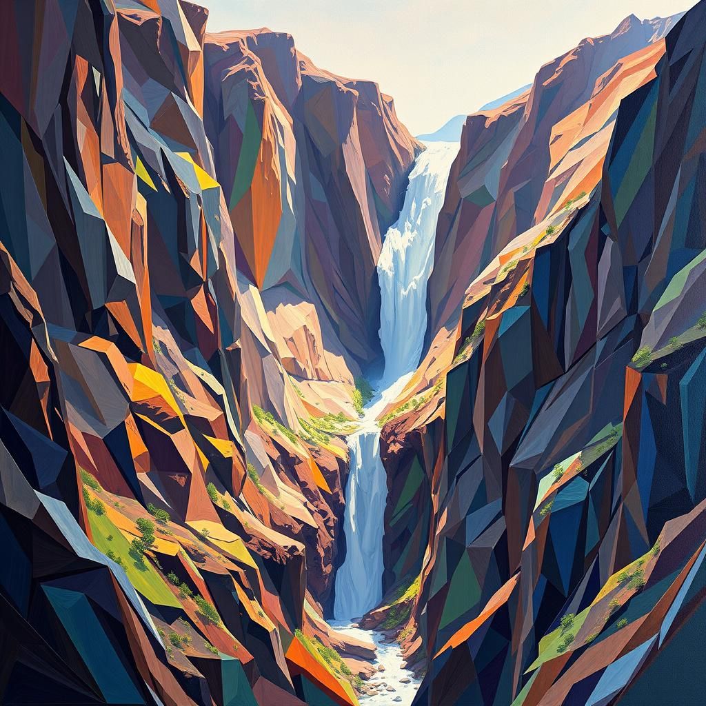 Dramatic Canyon Landslide in Cubist Art Deco Style