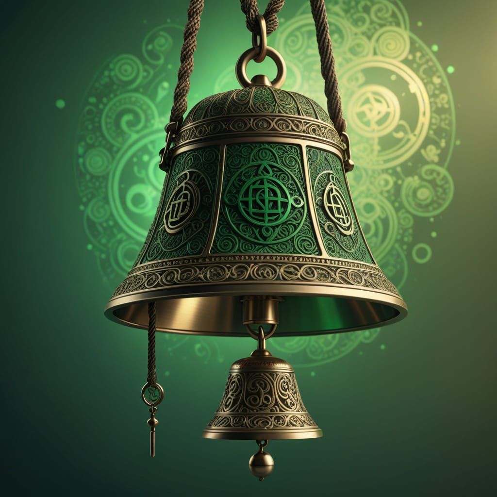 Green Bronze Bell with Sigils in Bauhaus Style