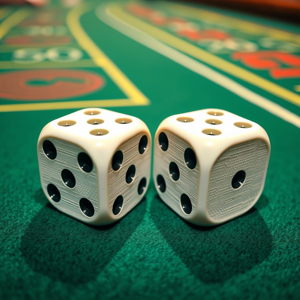 Surreal Closeup of Dice on Craps Table in Photorealistic Sty...