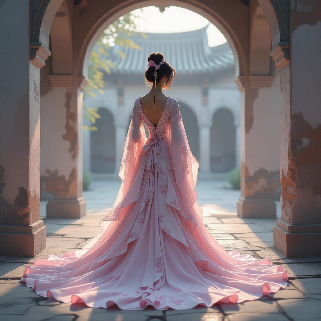 Ethereal Princess in Flowered Hanfu Gown
