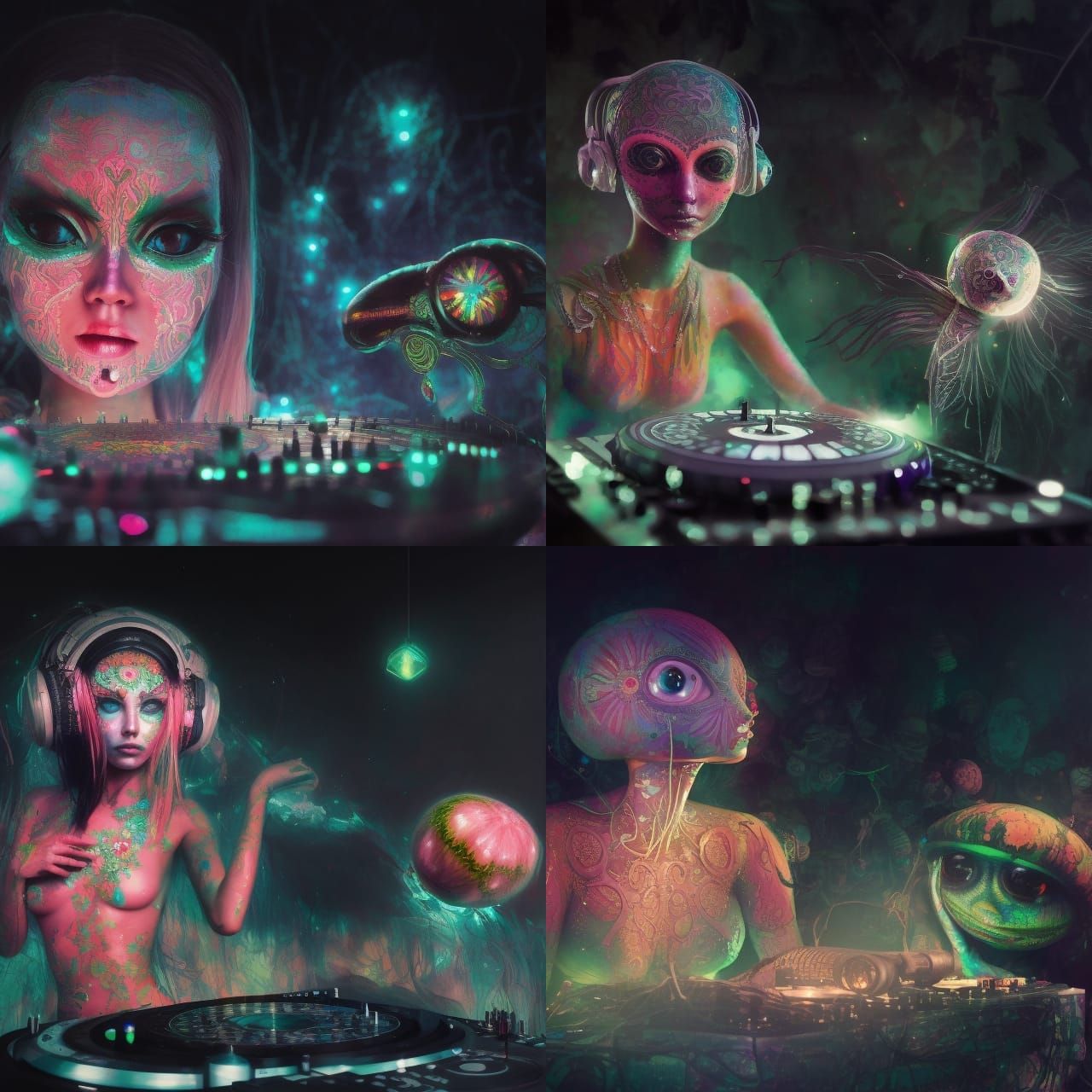 Psychedelic Alien Goddess DJ in Hyperdetailed Fantasy Art