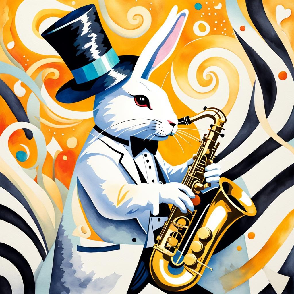 Surreal Jazz Rabbit in Zoot Suit Watercolor