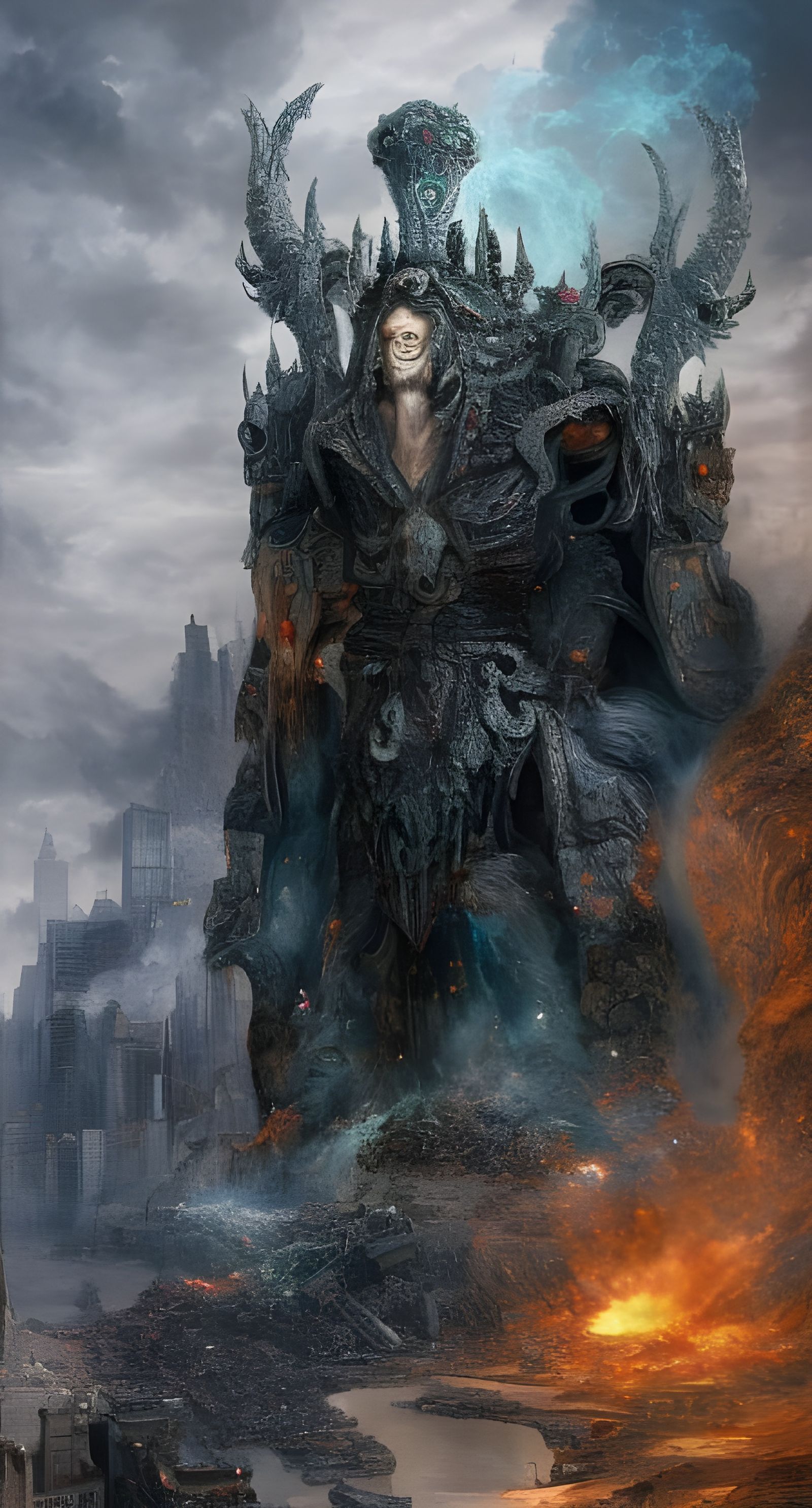 Rampaging Elder God's City Destruction in Hyperrealism