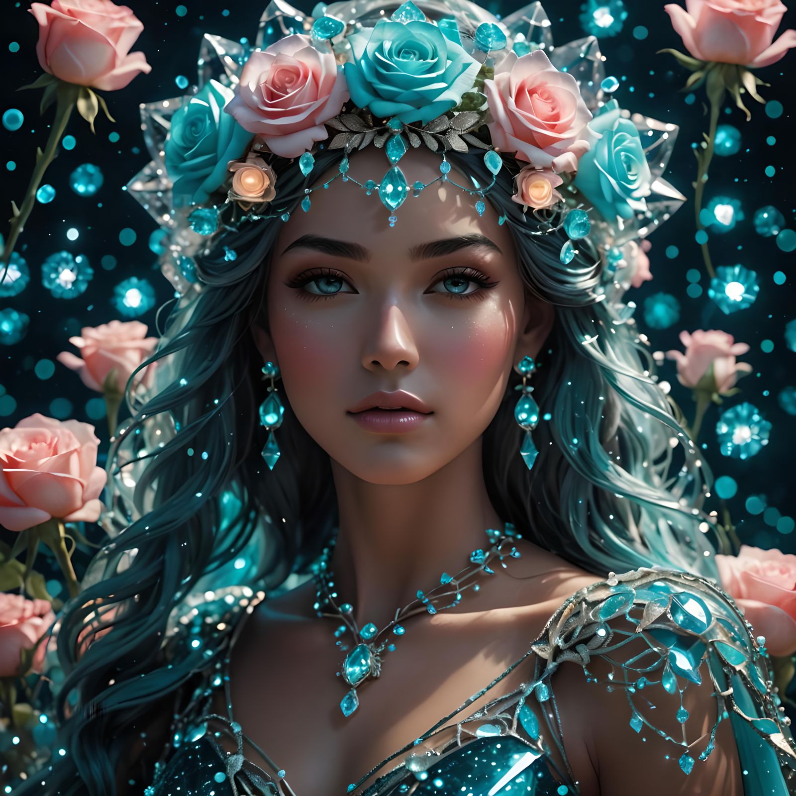 Cyan Rose Goddess Constellation Portrait
