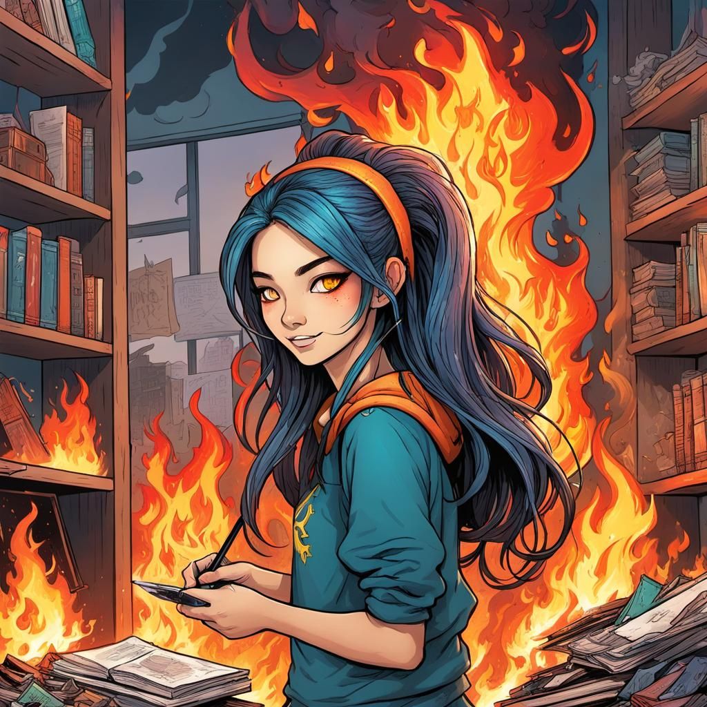 Cute Fire Elemental Cleans Room with Magic