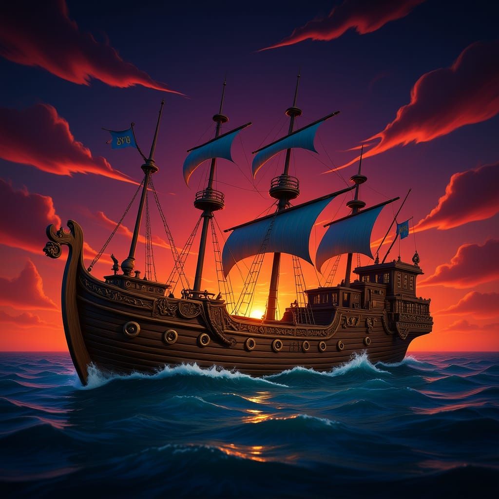 Intricate Wooden Battleship Concept Art