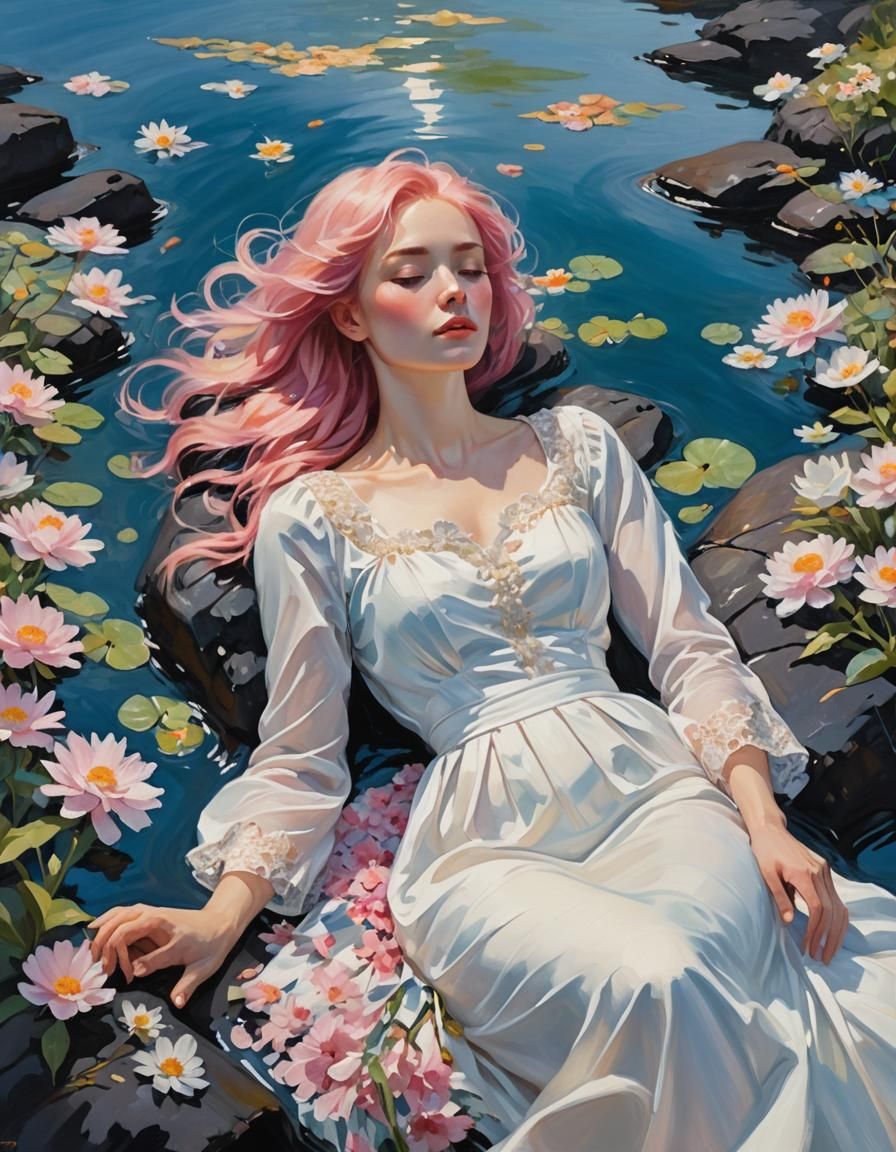 Woman with Pink Hair in Impressionist Oil Painting