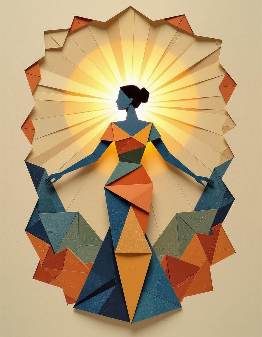 Geometric Female Figure in Origami Style