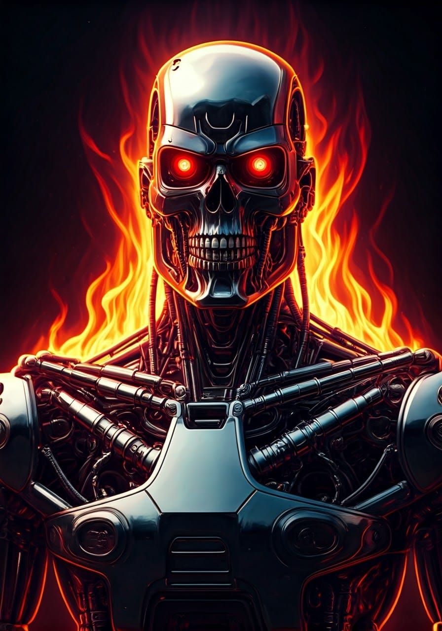 Cybernetic Horror Unleashed in Fiery Inferno