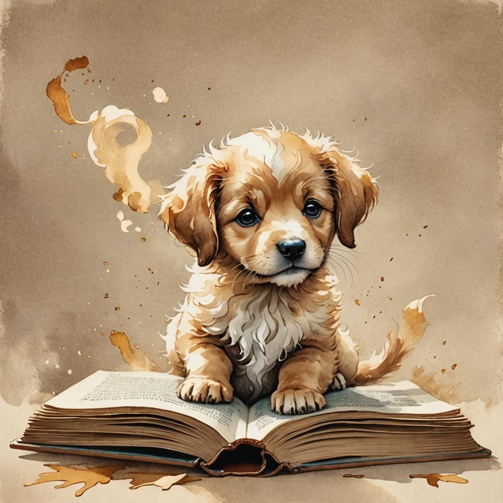 Puppy's Storybook Adventure in Watercolor Style