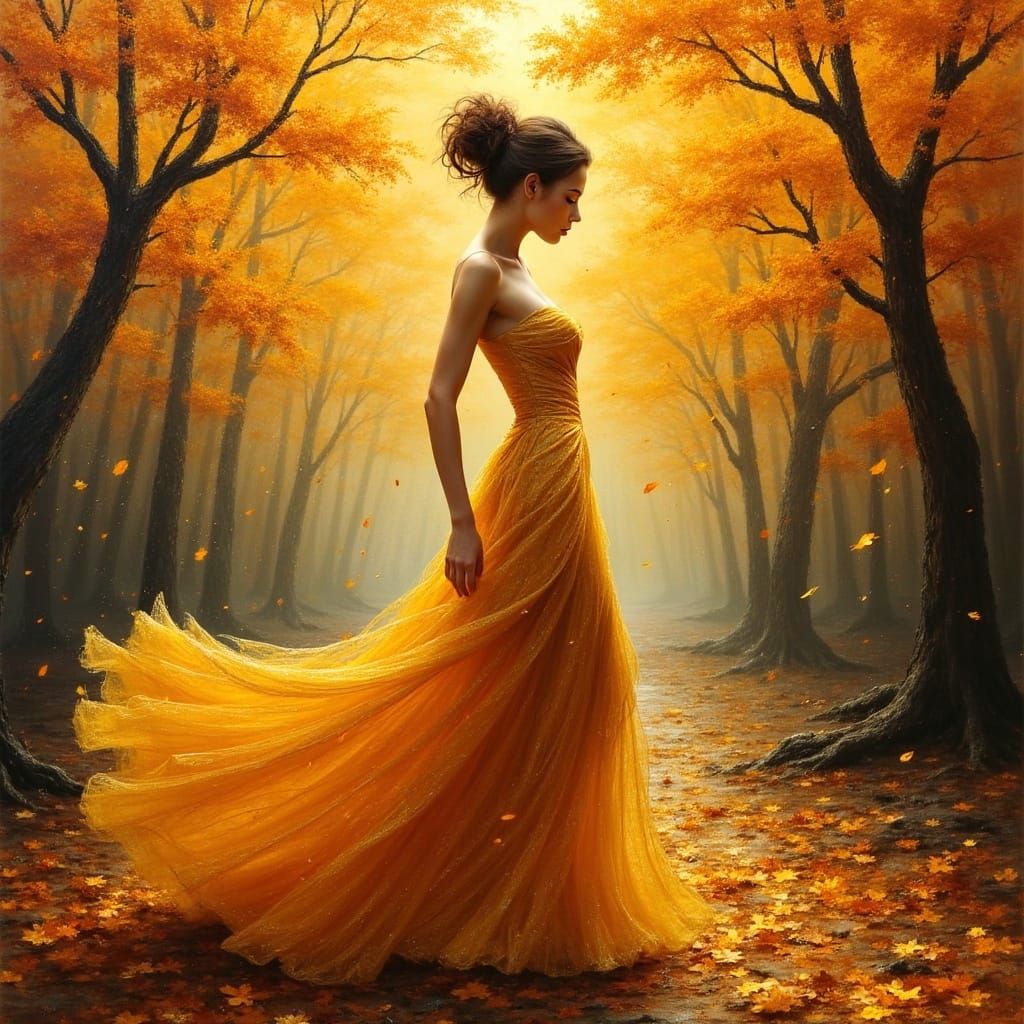 Golden Goddess in Sunset Forest