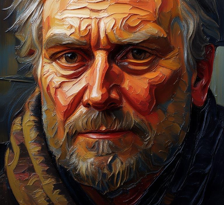 Expressive Impasto Portrait in Warm Earth Tones
