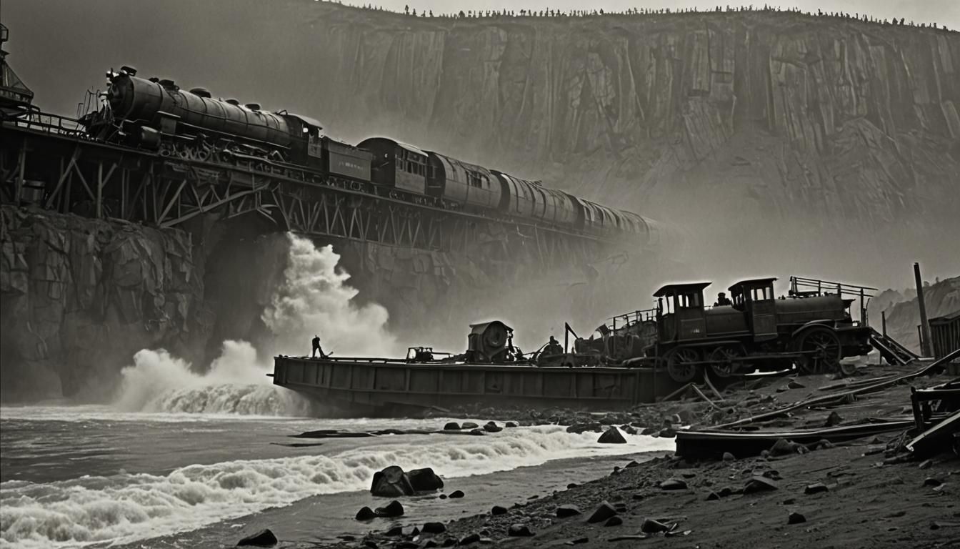 Leviathan Swallows Train in Noir Film Still