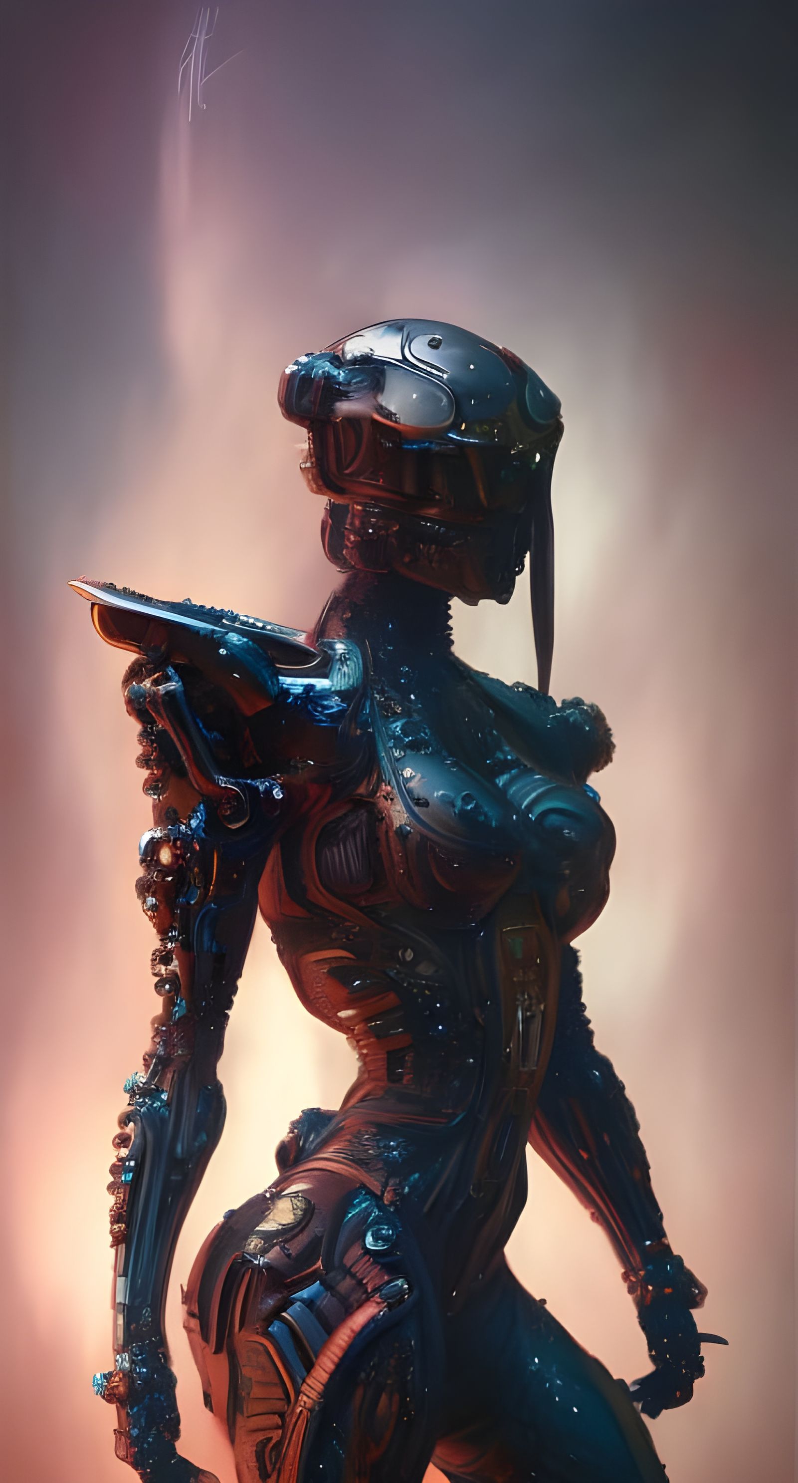 Cyborg Demon Warrior in Gold Armor