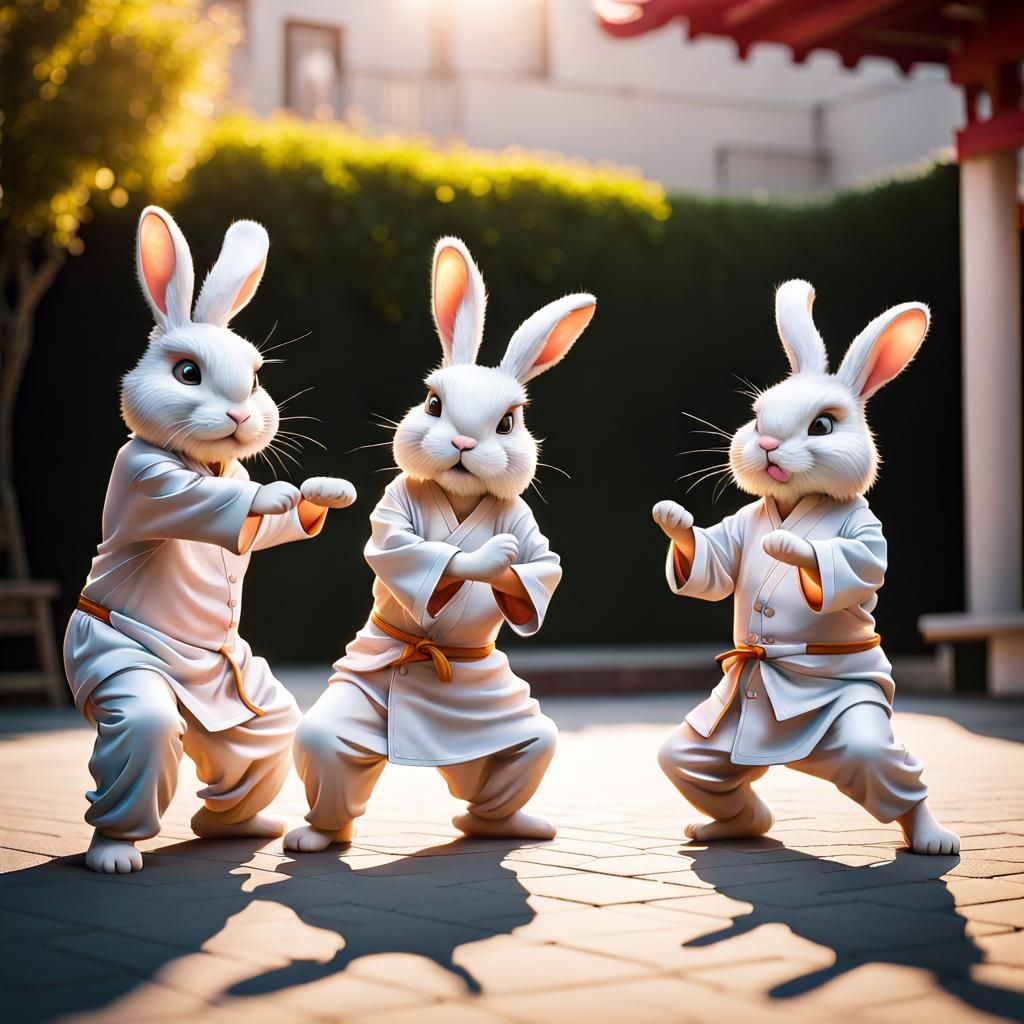 Funny Bunnies practicing Tai Chi moves