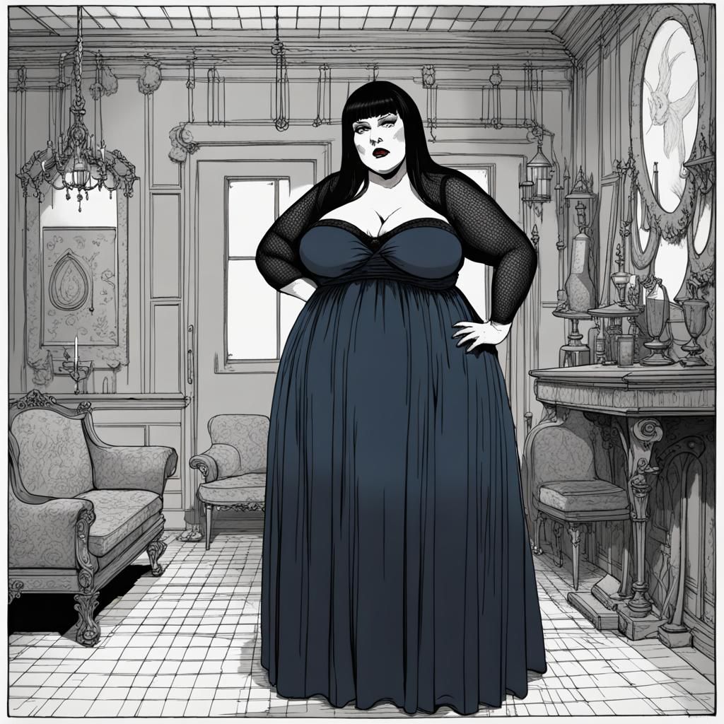 Morbid Gothic Enchantress in Opulent Drawing Room