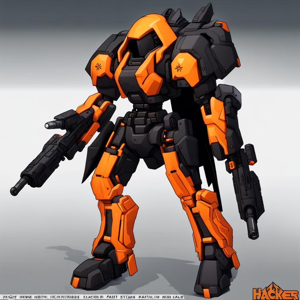 Stealthy Hacker Mecha with Sci-Fi Revolvers