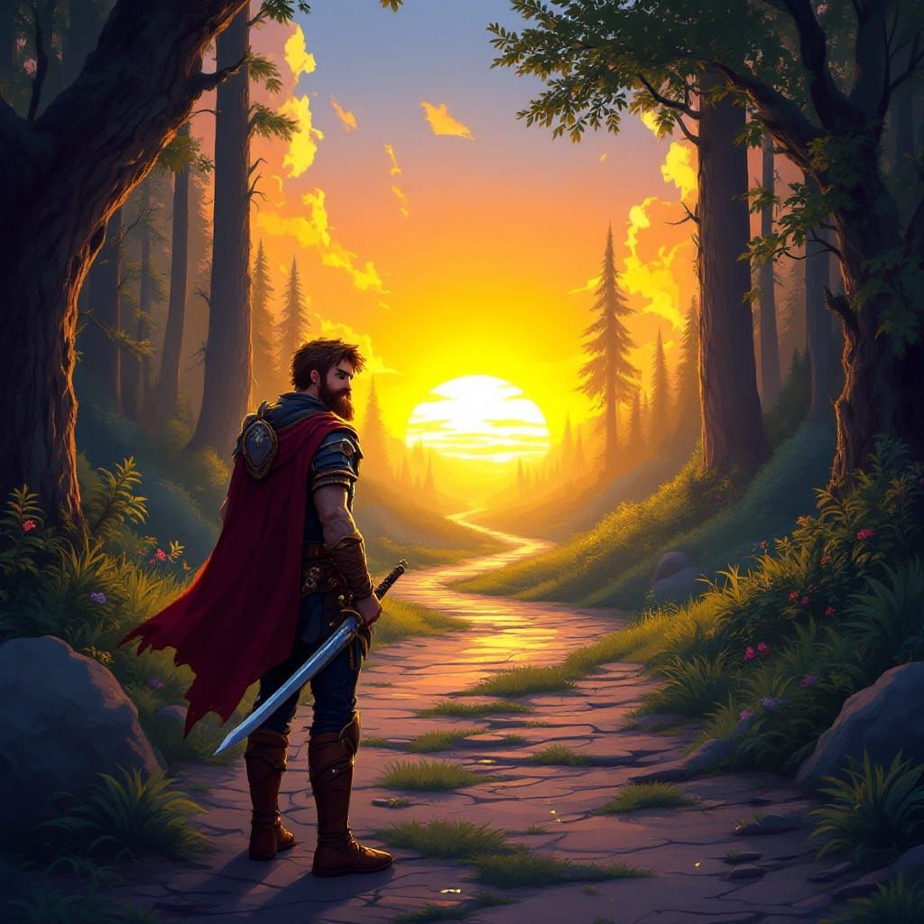 Vibrant Sunset Farewell Scene in Digital Painting