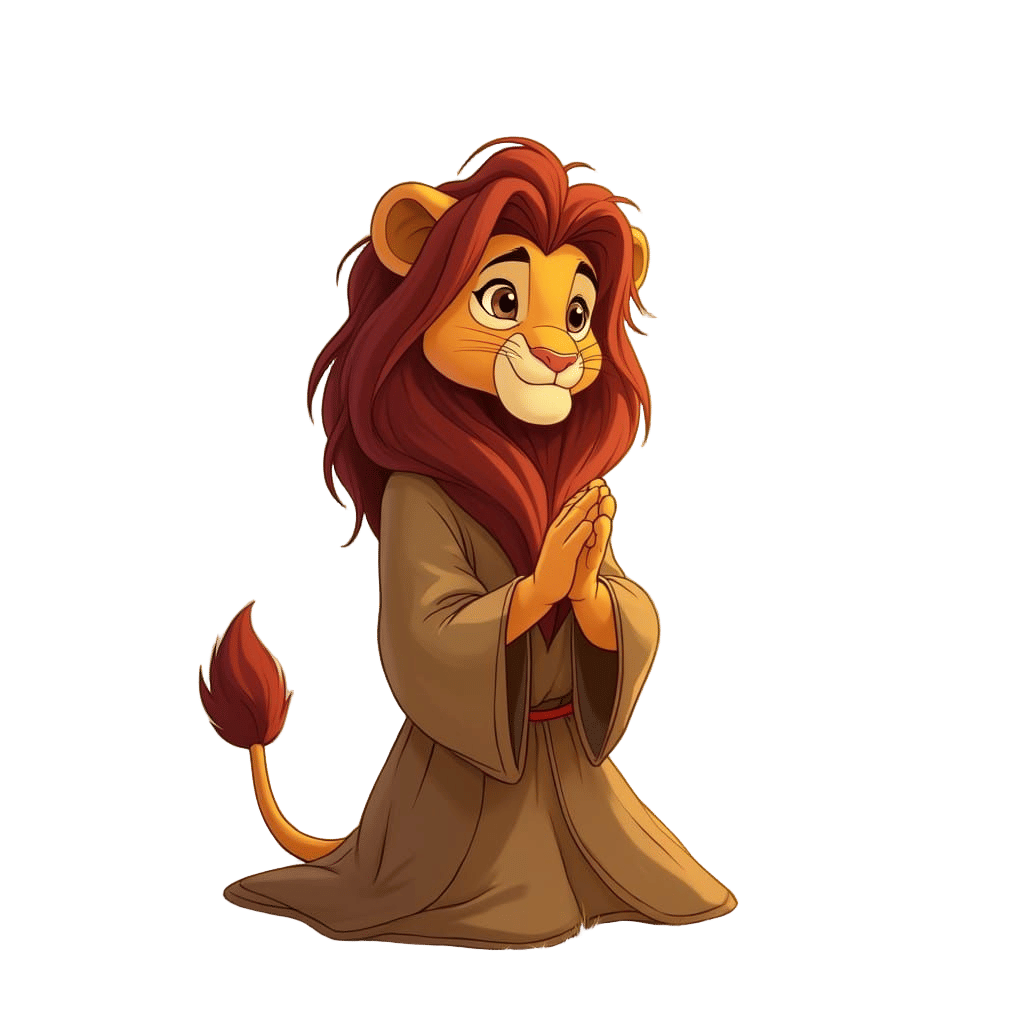 Cartoon Lion Kneeling in Prayer