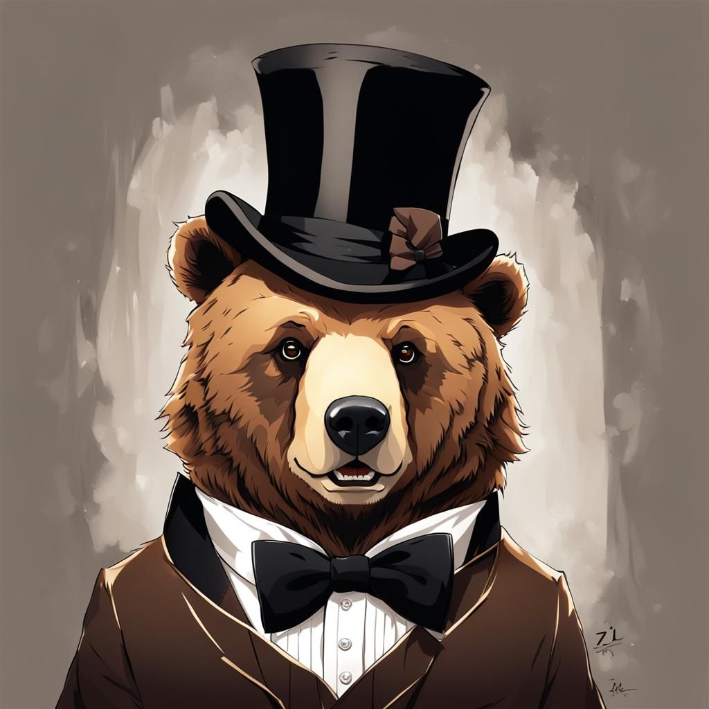 Brown Bear in Top Hat, Anime Style