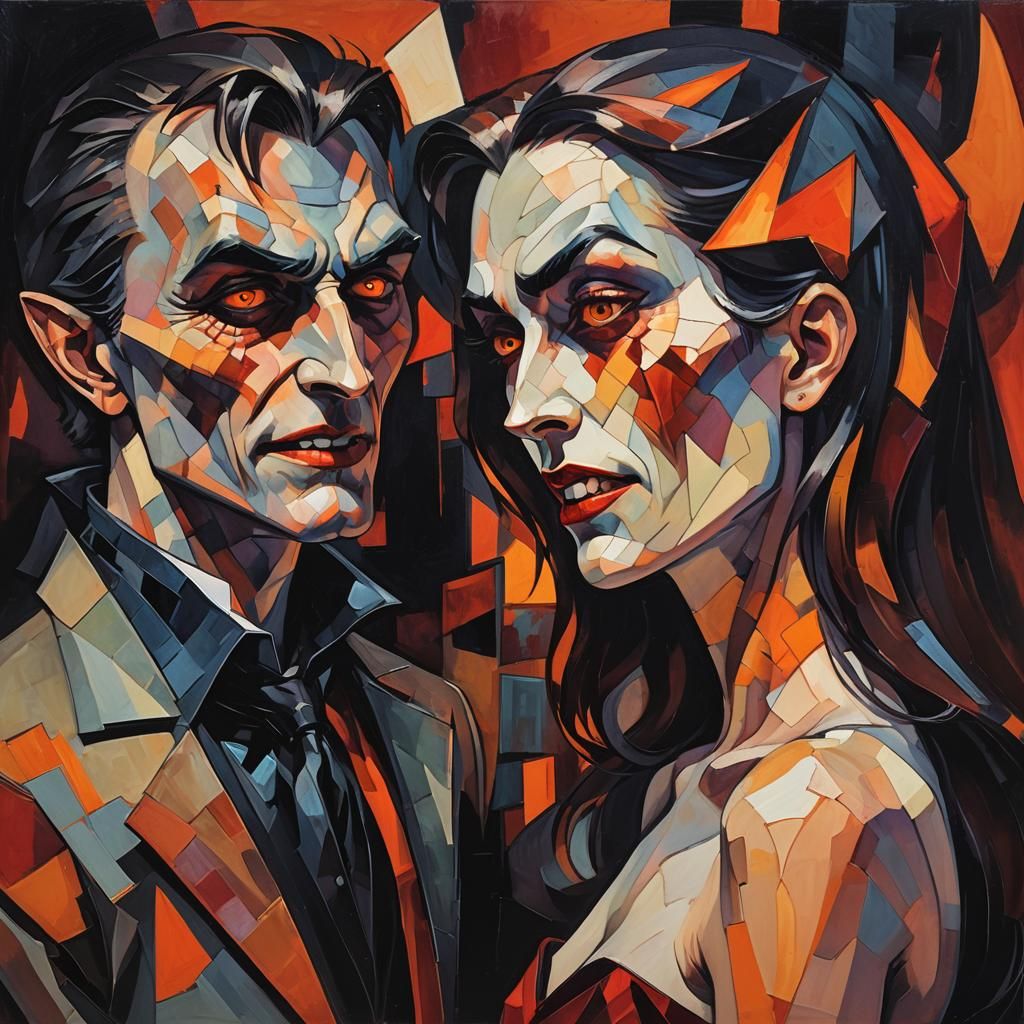 Vampire's Proposal: A Cubist-Inspired Digital Painting