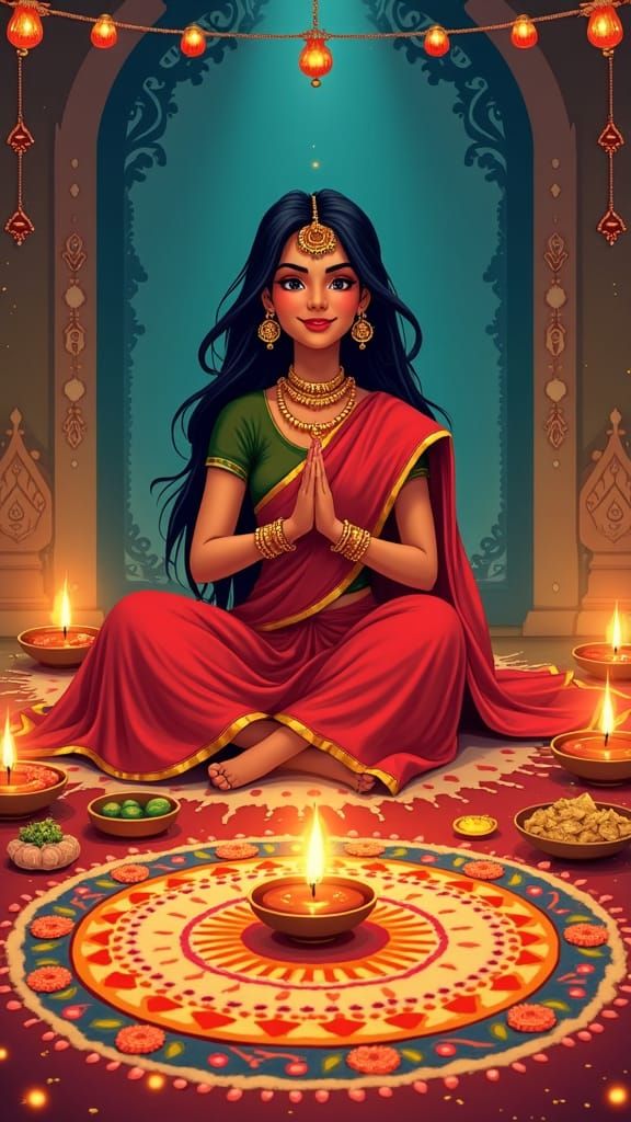 Diwali Celebration: Woman in Traditional Indian Dress