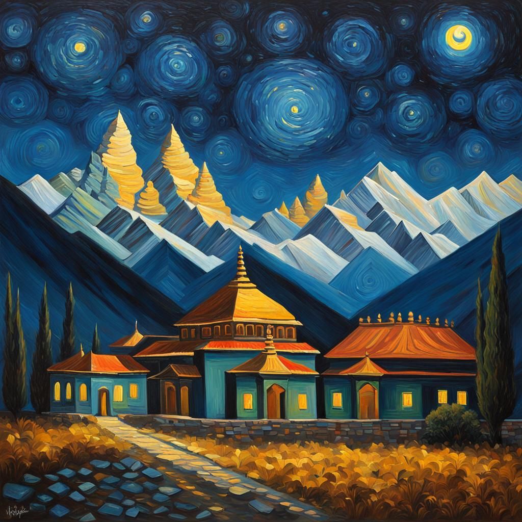 Indian Temples Under Starry Night Sky