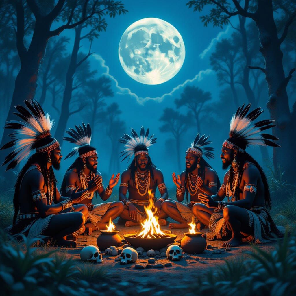 Mystical African Warriors Chant Under Full Moon